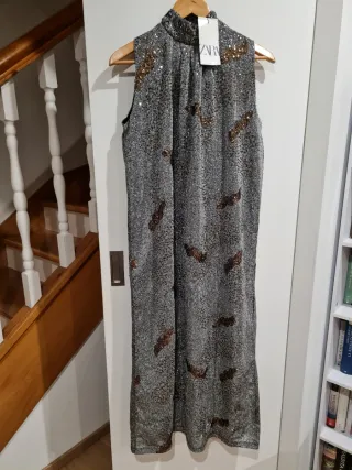 Vestido Zara lentejuelas plateadas y doradas