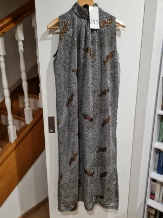 Vestido Zara lentejuelas plateadas y doradas