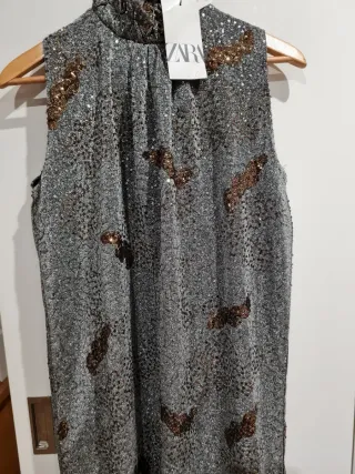 Vestido Zara lentejuelas plateadas y doradas