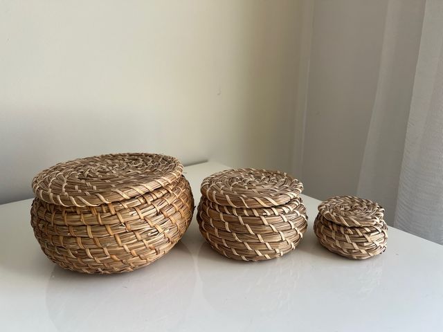 Set 3 Cestas Mimbre IKEA con Tapa