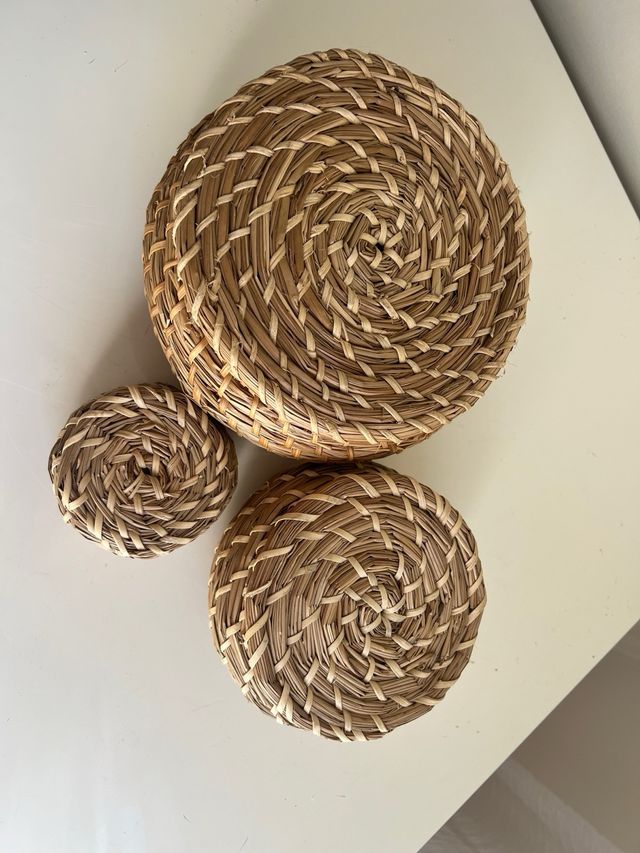 Set 3 Cestas Mimbre IKEA con Tapa