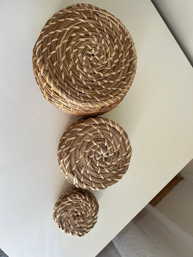 Set 3 Cestas Mimbre IKEA con Tapa