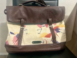Borsa con stampa gru e pelle marrone
