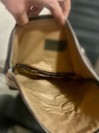 Borsa con stampa gru e pelle marrone