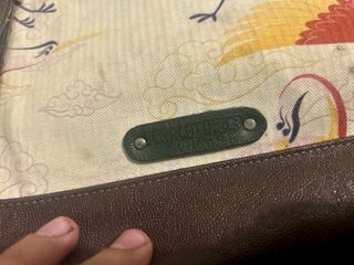 Borsa con stampa gru e pelle marrone