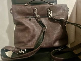 Borsa con stampa gru e pelle marrone