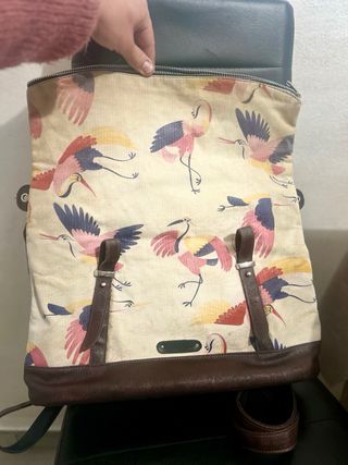 Borsa con stampa gru e pelle marrone