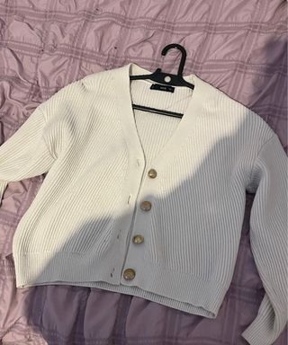 Jersey Mango Blanco Botones Dorados