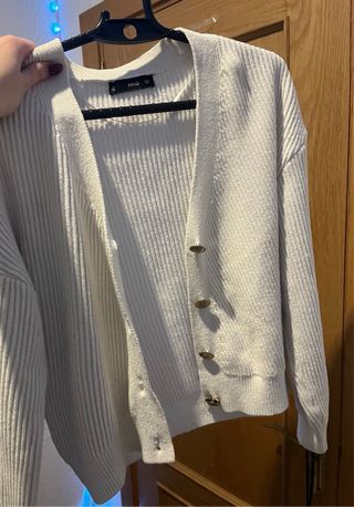 Jersey Mango Blanco Botones Dorados