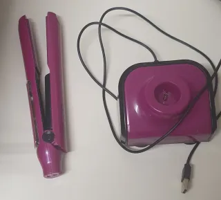 Plancha de pelo inalámbrica rosa + cargador