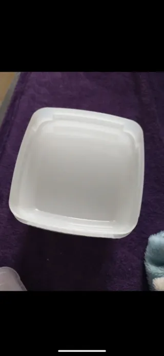 Contenitore in plastica bianco e viola