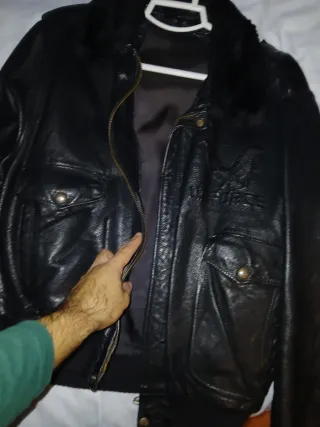 Chaqueta Cuero Aviador Negra Talla M