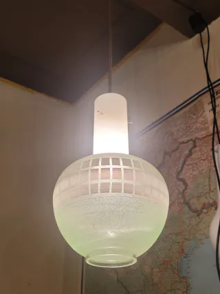 Lampada Vetro Verde Sabbiato Anni'50