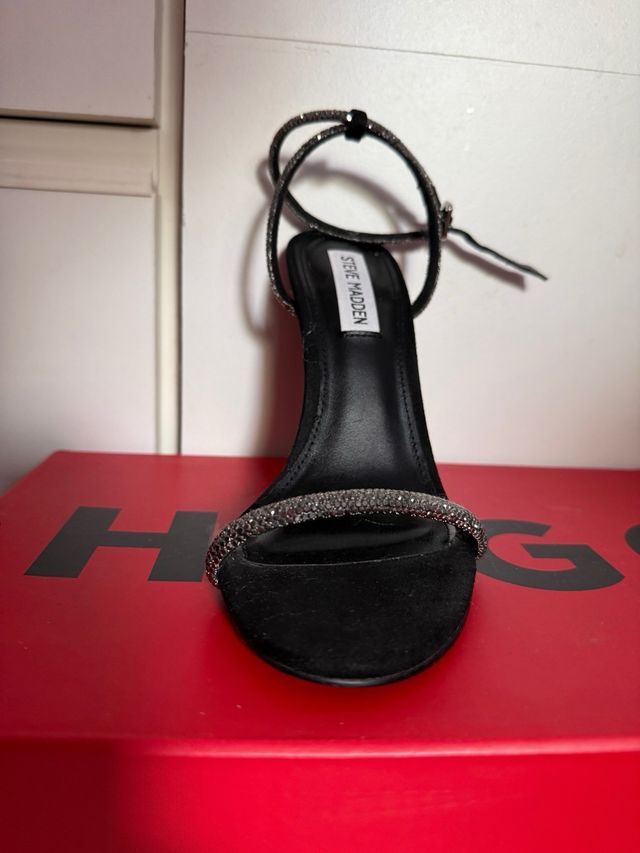 Steve Madden Sandalias Tacón Brillantes Negro