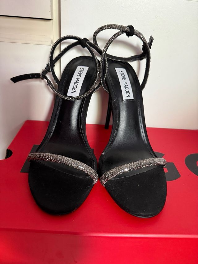 Steve Madden Sandalias Tacón Brillantes Negro