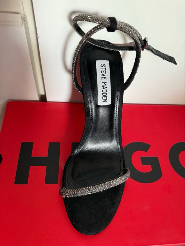 Steve Madden Sandalias Tacón Brillantes Negro