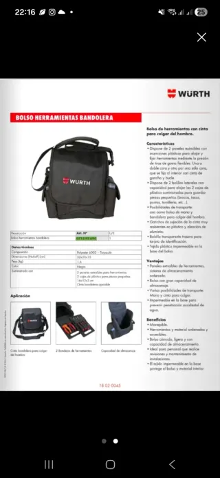 Bolso bandolera Wurth para herramientas