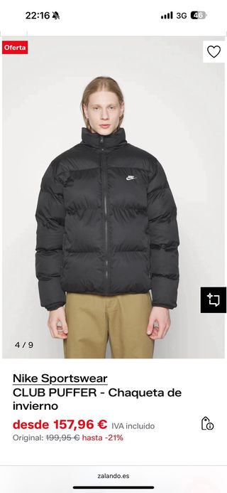 Chaqueta Nike Club Puffer Negra COMPRADA POR 158€