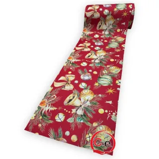 Tappeto Rosso con Decorazioni Natalizie Oro