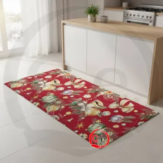 Tappeto Rosso con Decorazioni Natalizie Oro