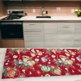 Tappeto Rosso con Decorazioni Natalizie Oro