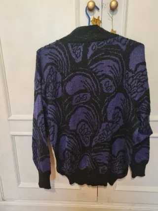 Jersey Lana Vintage Negro y Morado años 80 Talla L