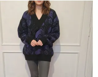 Jersey Lana Vintage Negro y Morado años 80 Talla L