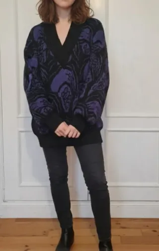 Jersey Lana Vintage Negro y Morado años 80 Talla L
