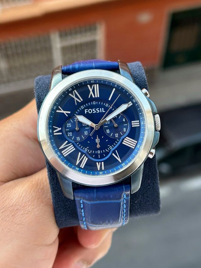 Reloj Fossil Correa Cuero Azul y Plateado