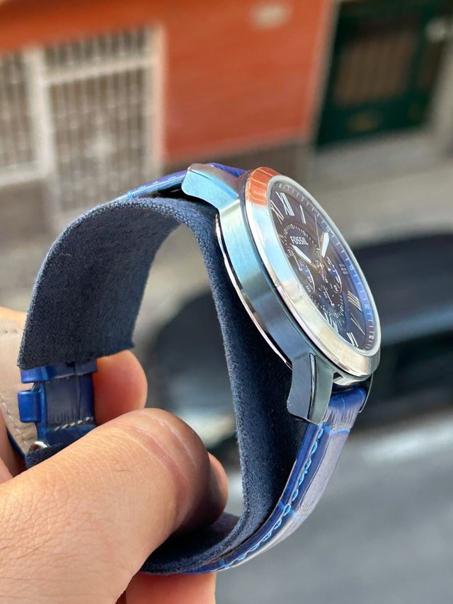 Reloj Fossil Correa Cuero Azul y Plateado