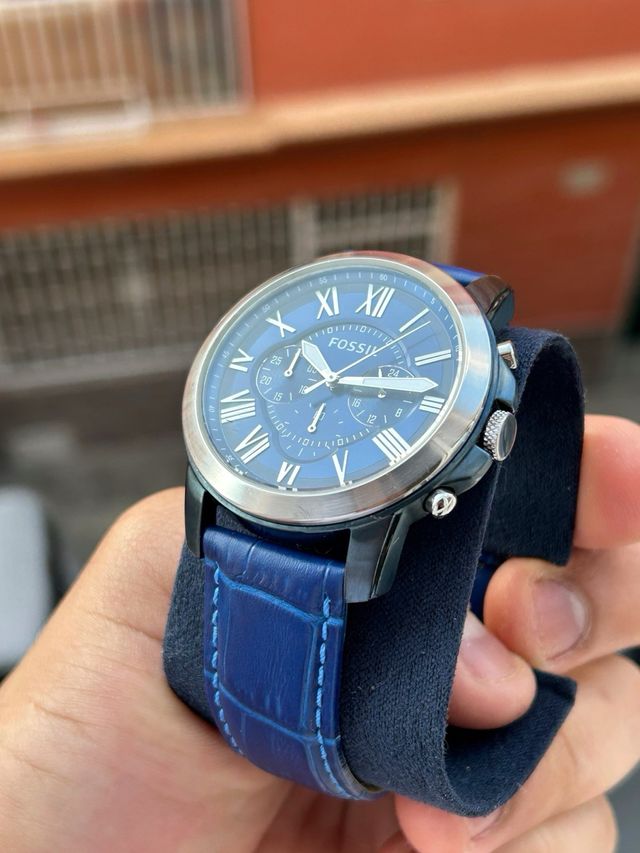 Reloj Fossil Correa Cuero Azul y Plateado