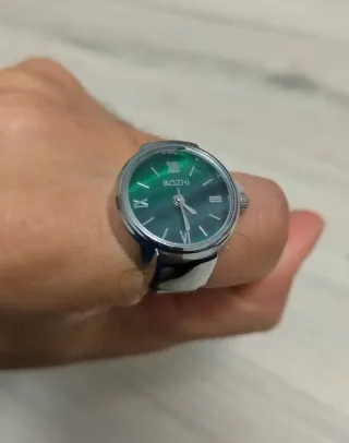 Anillo Reloj BOZHI Verde y Plateado