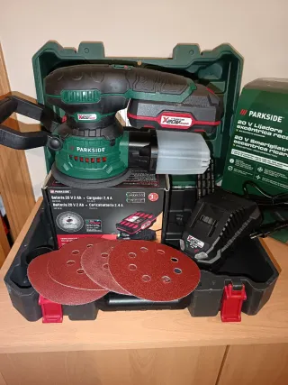 Lijadora Excéntrica Parkside 20V COMPLETO