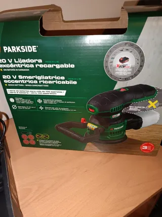 Lijadora Excéntrica Parkside 20V COMPLETO