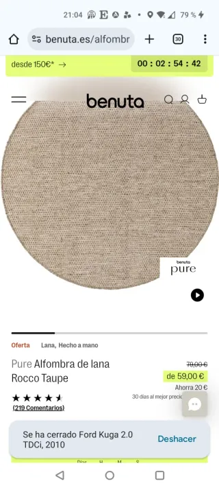 Tappeto rotondo Benuta, lana e cotone NUOVO