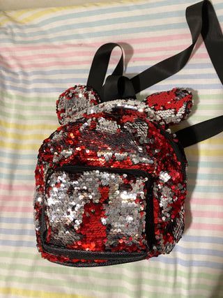 Mochila Lentejuelas Minnie Roja y Plateada