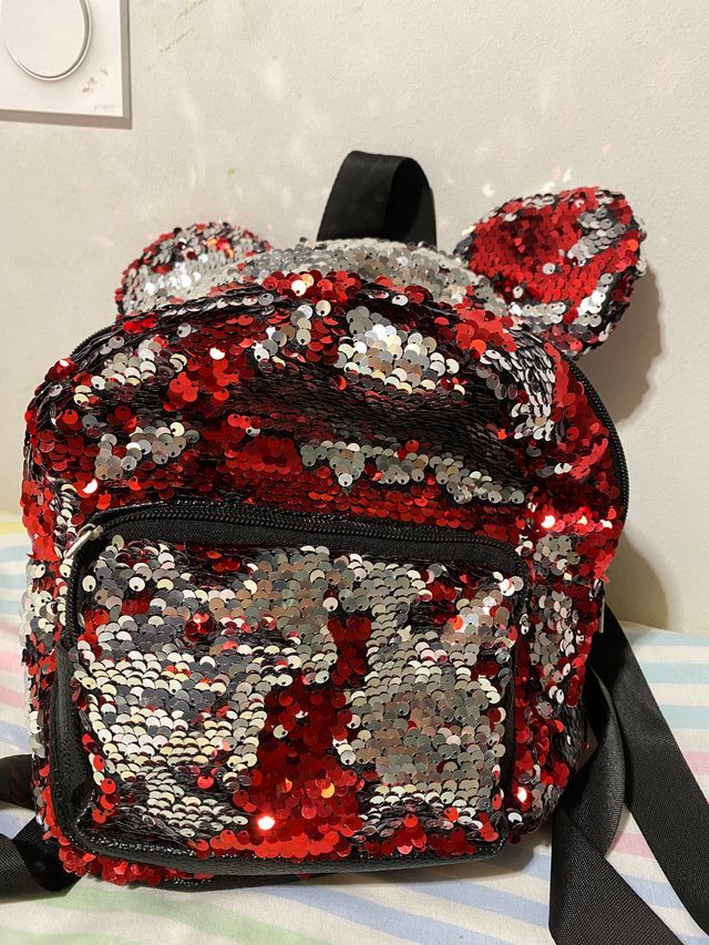 Mochila Lentejuelas Minnie Roja y Plateada