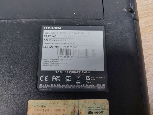 Portátil Toshiba Satellite C650-170 Preto