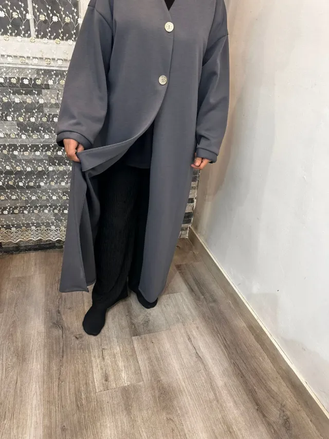 Chaqueta larga gris mujer