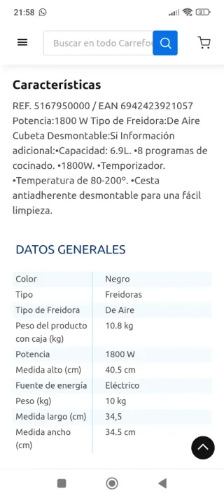 Freidora de aire 6.9 L