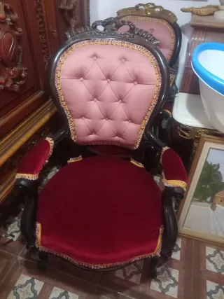 Sofá antiguo y 2 sillones madera y tela