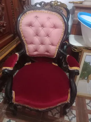 Sofá antiguo y 2 sillones madera y tela