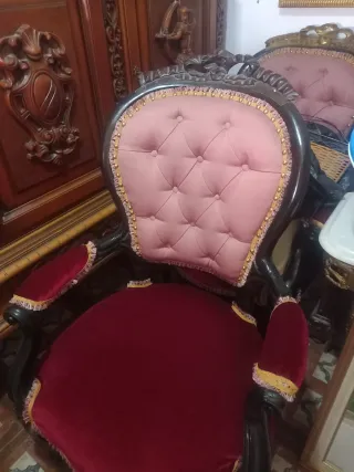 Sofá antiguo y 2 sillones madera y tela