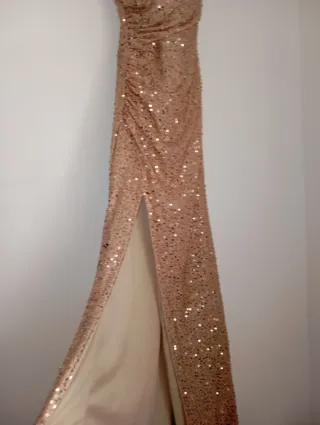 Vestido fiesta lentejuelas rosa oro