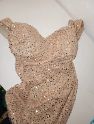 Vestido fiesta lentejuelas rosa oro