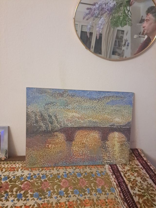 Cuadro Puntillismo Puente Reflejos