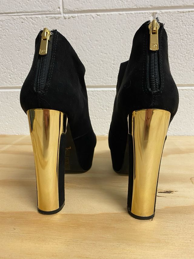 Scarpe eleganti donna tacco alto nero oro