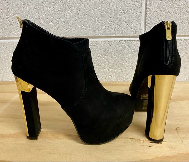 Scarpe eleganti donna tacco alto nero oro