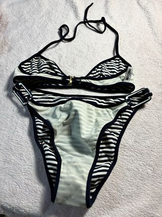 Bikini Moschino Rayas Azul y Blanco