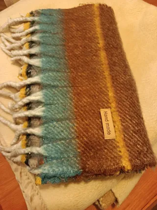 Bufanda Pashmina Marrón y Turquesa